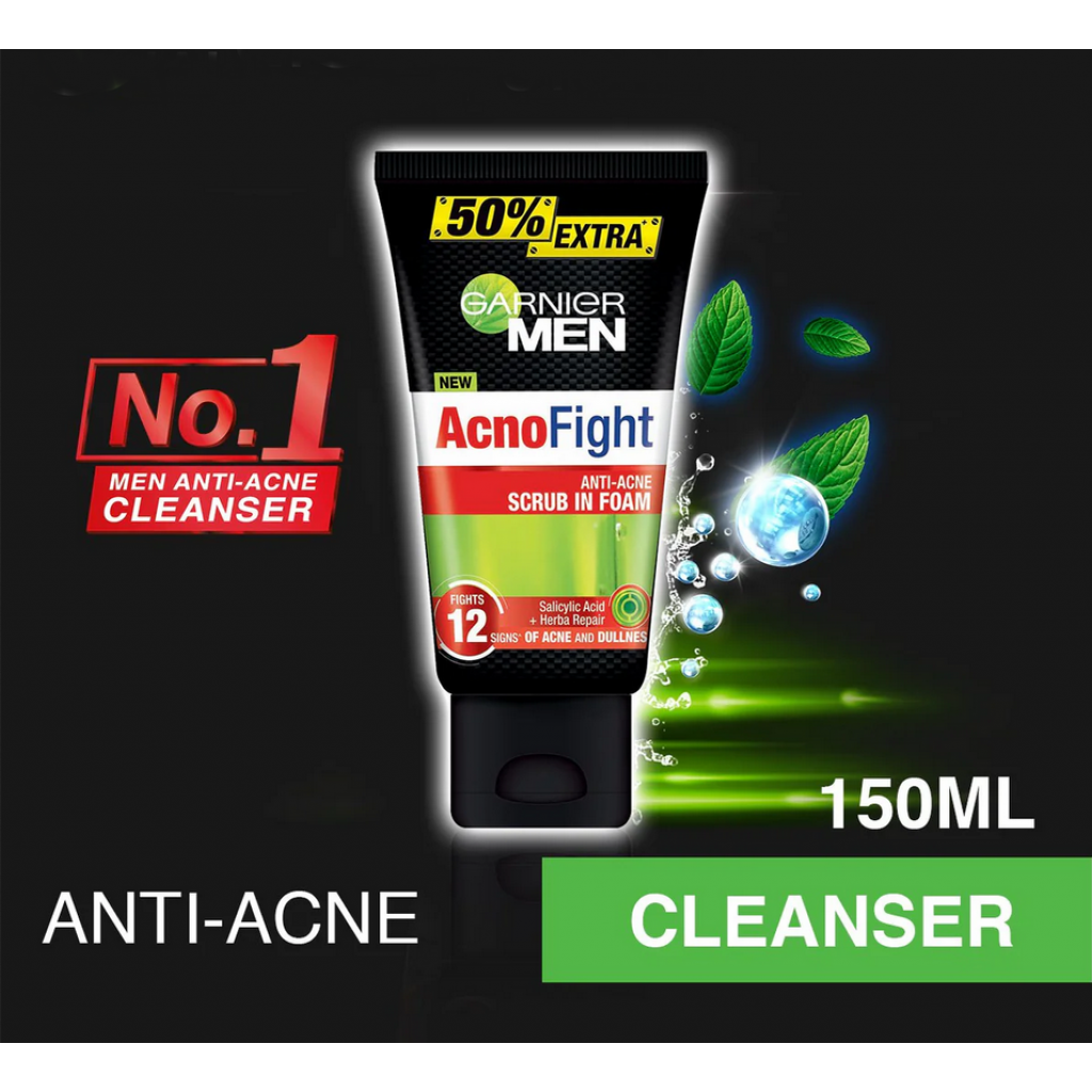 Garnier Men Acno Fight Anti Acne 12 In 1 Scrub Foam 150ml.