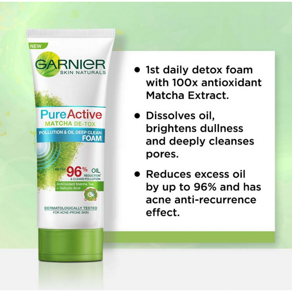 Garnier Pure Active Matcha Detox Facial Foam 100ml.