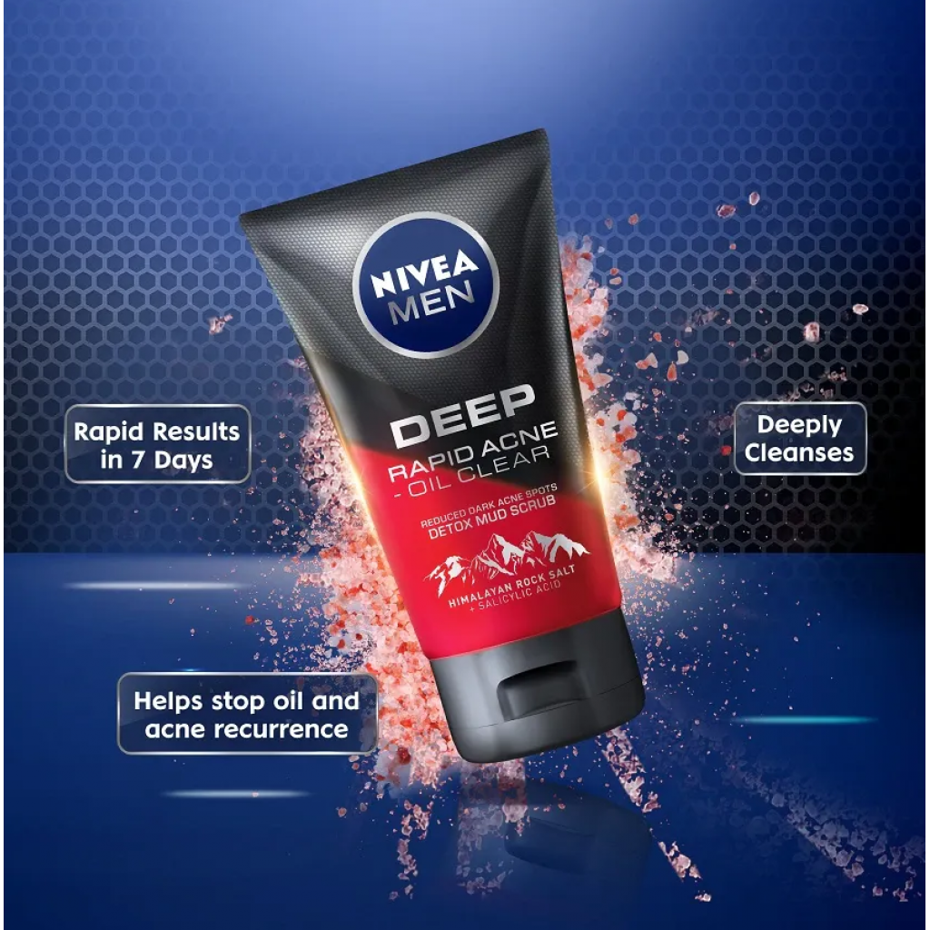 Nivea Men Deep Rapid Acne Clear Scrub Mud Foam 150g.