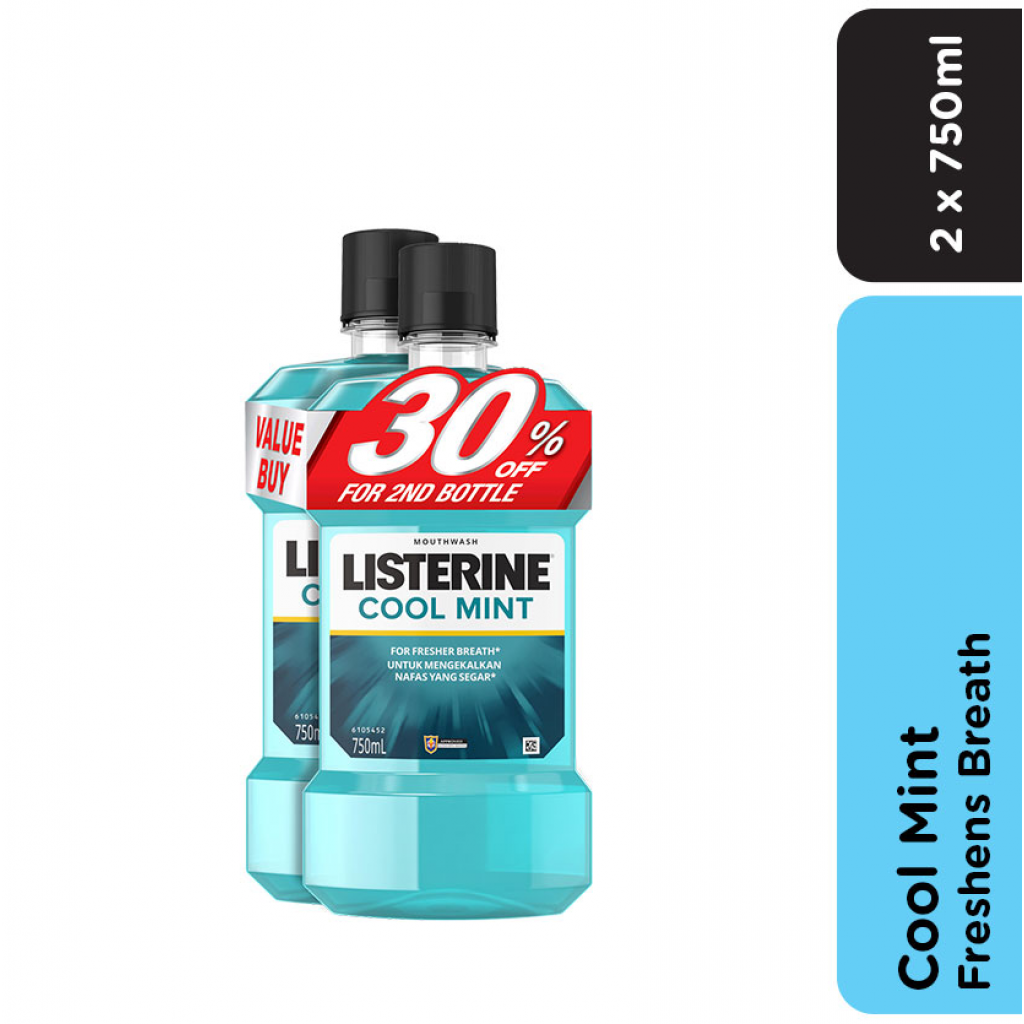 Listerine Cool Mint Mouthwash 750ml. Pack 2