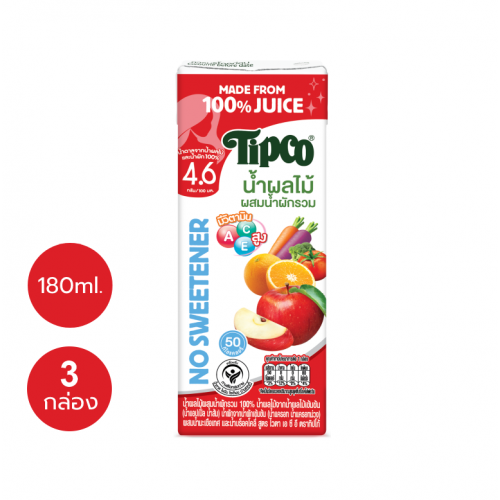 Tipco Mixed Fruit and Vegetable Juice 100percent Vita ACE 180ml. Pack 3