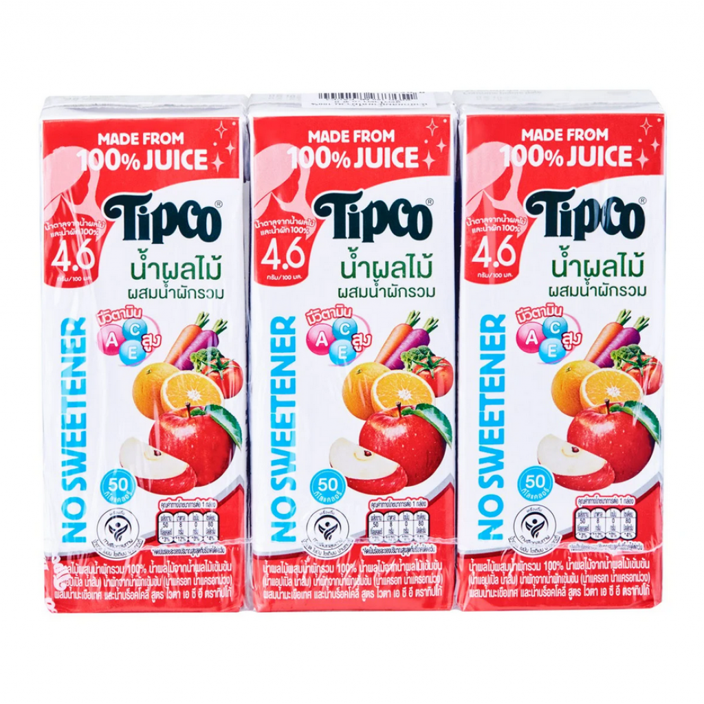 Tipco Mixed Fruit and Vegetable Juice 100percent Vita ACE 180ml. Pack 3