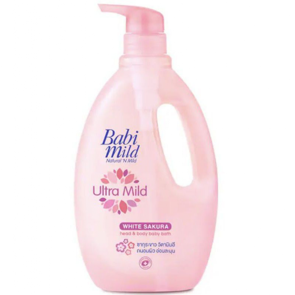 Babi Mild White Sakura Head and Body Baby Bath 800ml.