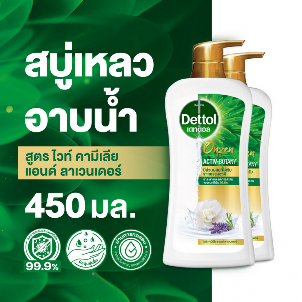 Dettol Shower Gel Onzen Activ Botany White Camelia and Lavender 450g.