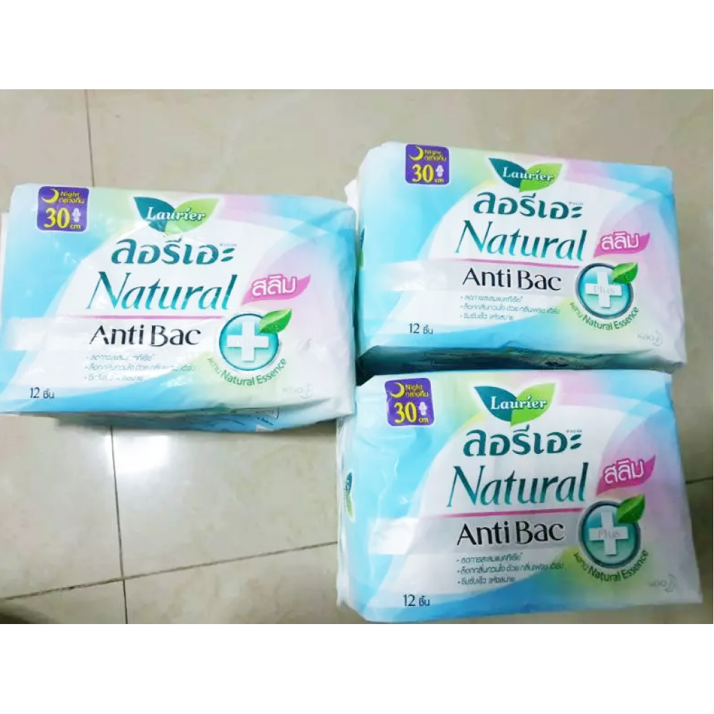 Laurier Natural Anti Bac Plus Slim Sanitary Napkin Night Wing 30cm