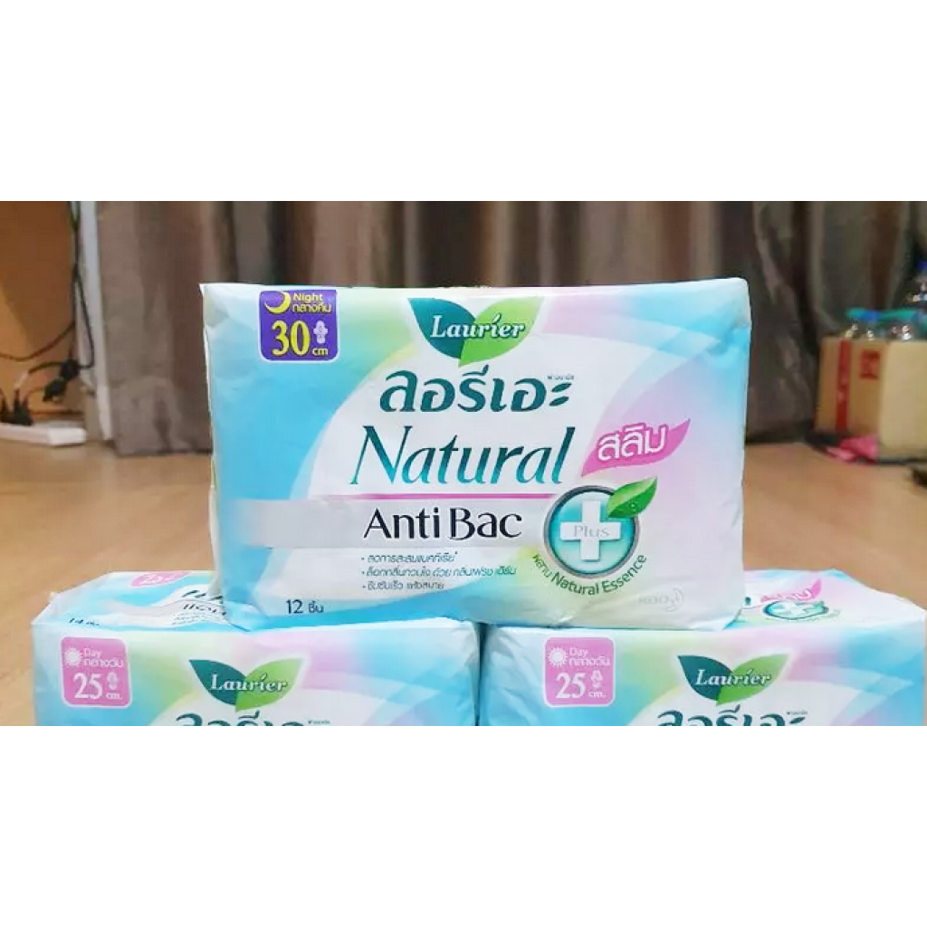 Laurier Natural Anti Bac Plus Slim Sanitary Napkin Night Wing 30cm