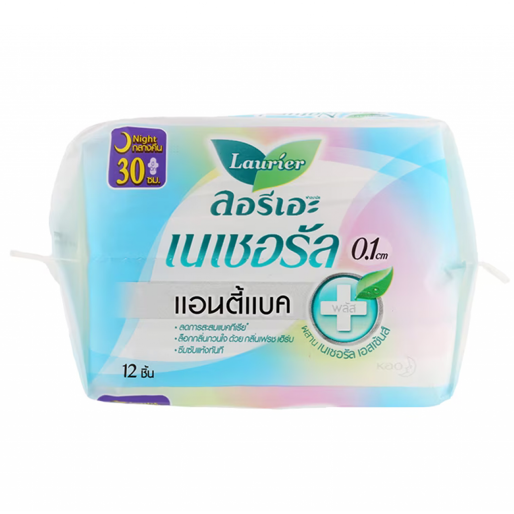 Laurier Natural Anti Bac Plus Slim Sanitary Napkin Night Wing 30cm