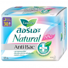 Laurier Natural Anti Bac Plus Slim Sanitary Napkin Night Wing 30cm