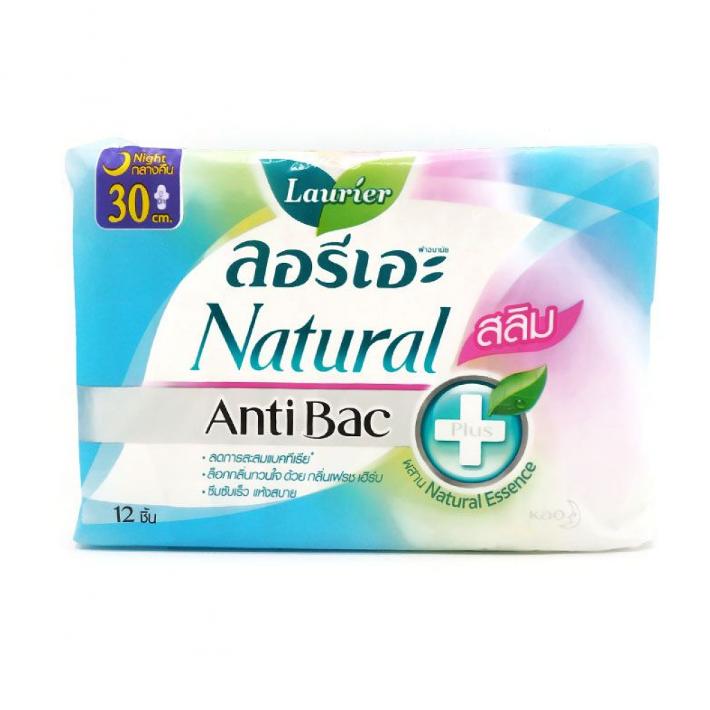 Laurier Natural Anti Bac Plus Slim Sanitary Napkin Night Wing 30cm