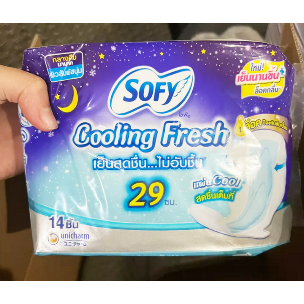 Sofy Cooling Fresh Sanitary Napkin Night Slim Wing 29cm.14pcs