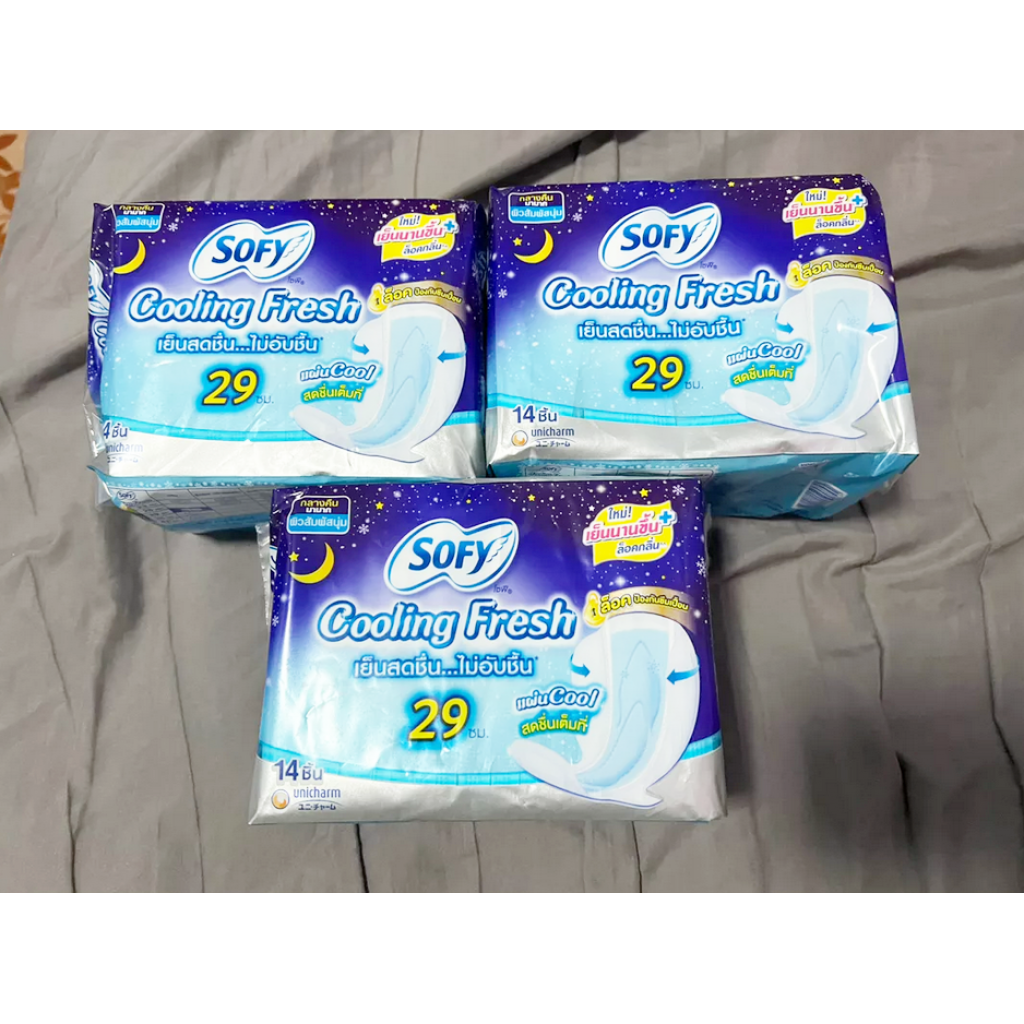 Sofy Cooling Fresh Sanitary Napkin Night Slim Wing 29cm.14pcs