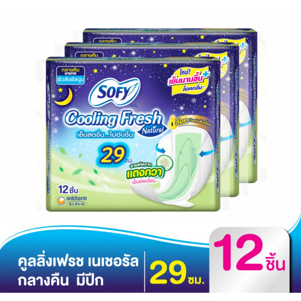 Sofy Cooling Fresh Natural Sanitary Napkin Night Wing 29cm