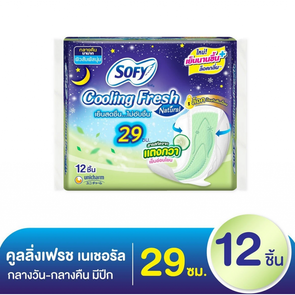 Sofy Cooling Fresh Natural Sanitary Napkin Night Wing 29cm