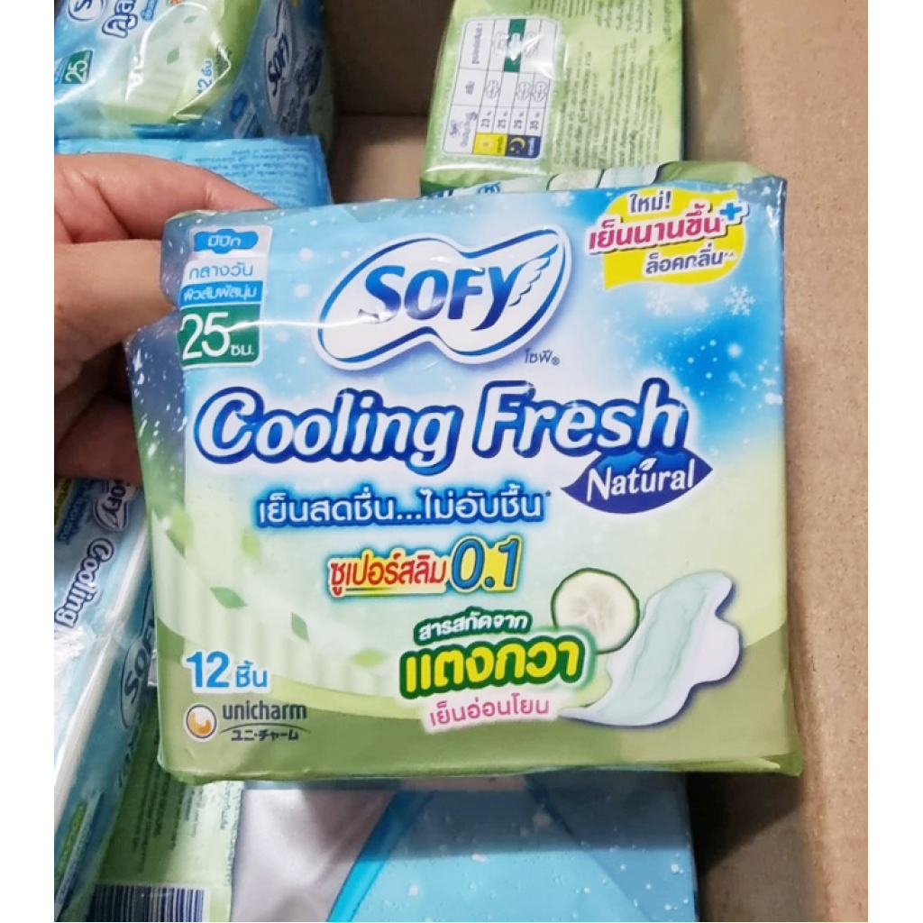 Sofy Cooling Fresh Natural Sanitary Napkins Super Slim 0.1 Wing 25cm