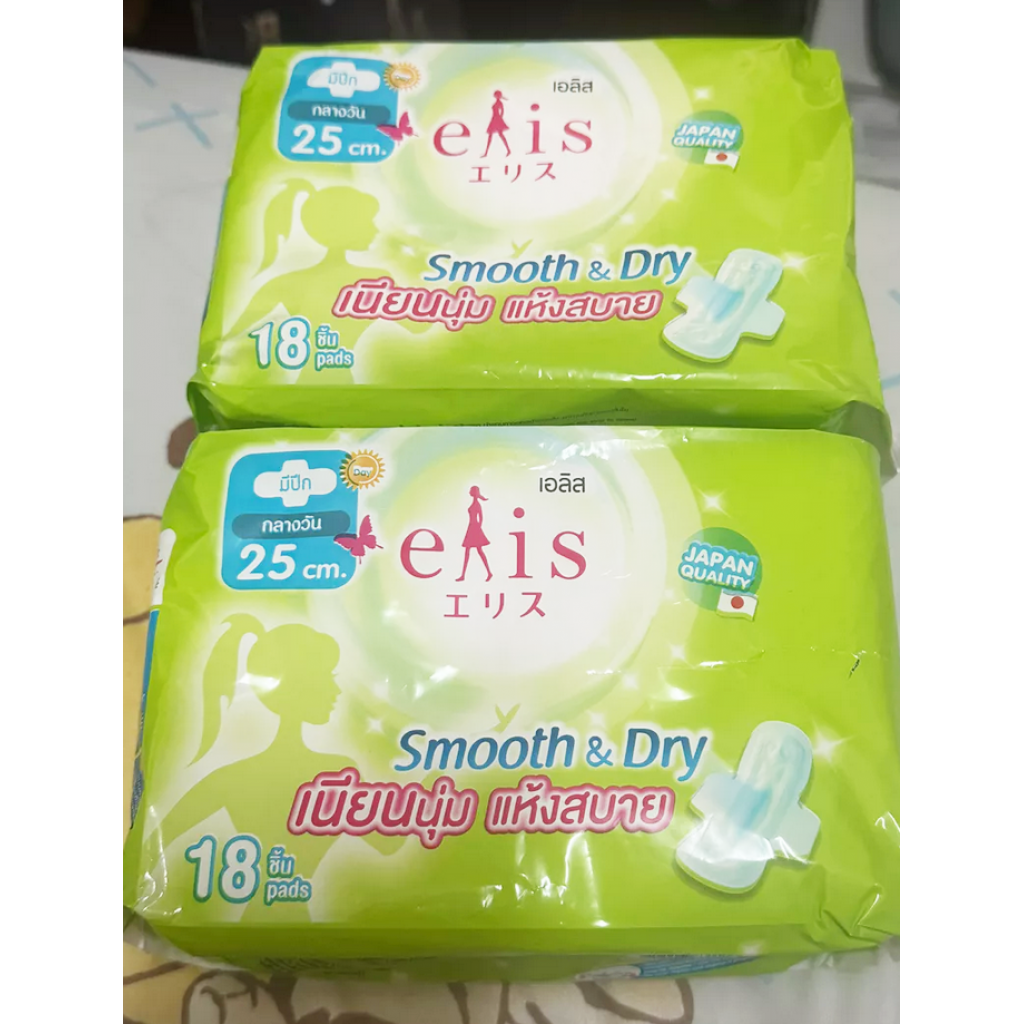 Elis Smooth and Dry Sanitary Napkin Day Slim Wings 25cm. 18pcs