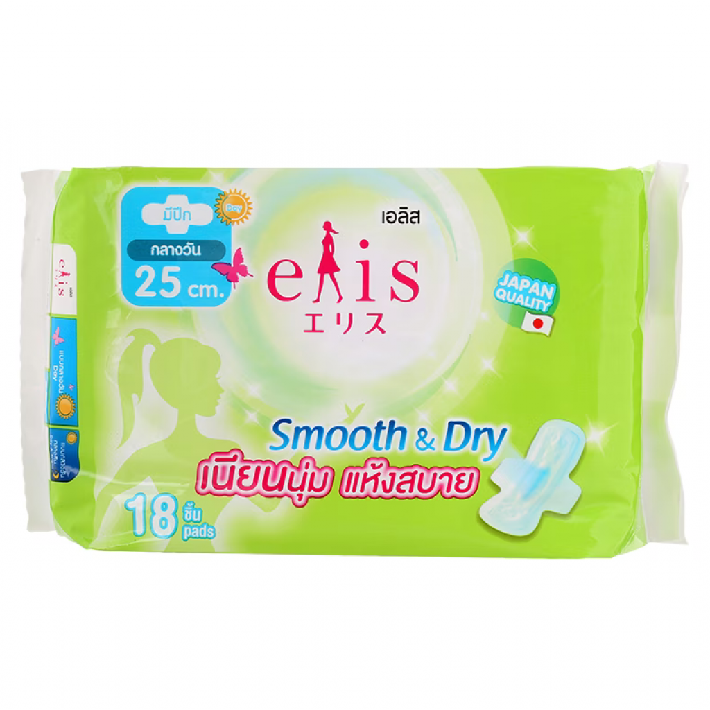 Elis Smooth and Dry Sanitary Napkin Day Slim Wings 25cm. 18pcs