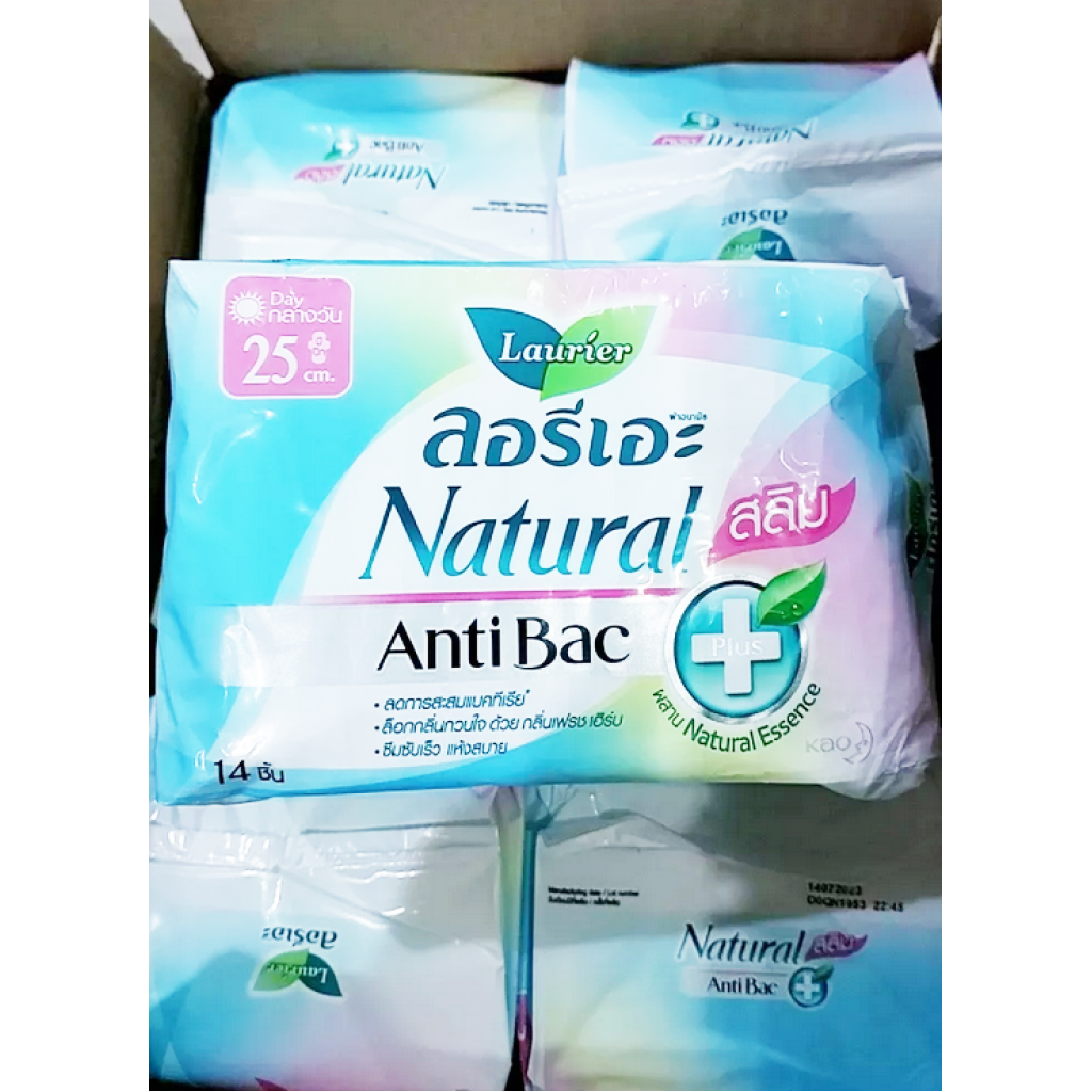 Laurier Natural Anti Bac Slim Sanitary Napkin Day Wing 25cm.