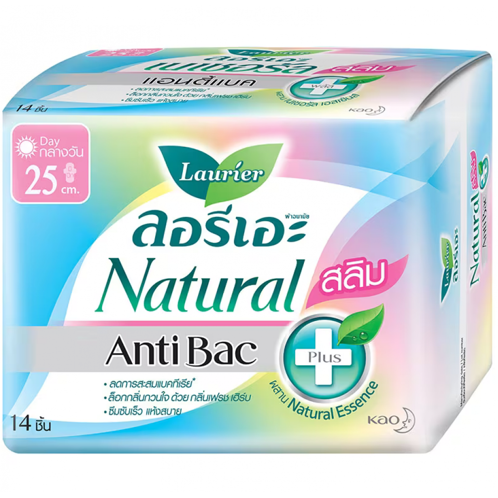 Laurier Natural Anti Bac Slim Sanitary Napkin Day Wing 25cm.