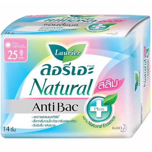 Laurier Natural Anti Bac Slim Sanitary Napkin Day Wing 25cm.