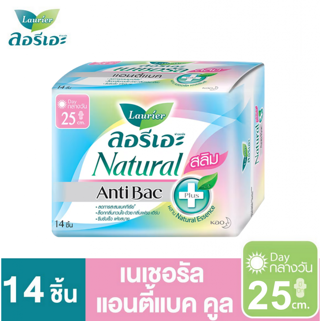 Laurier Natural Anti Bac Slim Sanitary Napkin Day Wing 25cm.