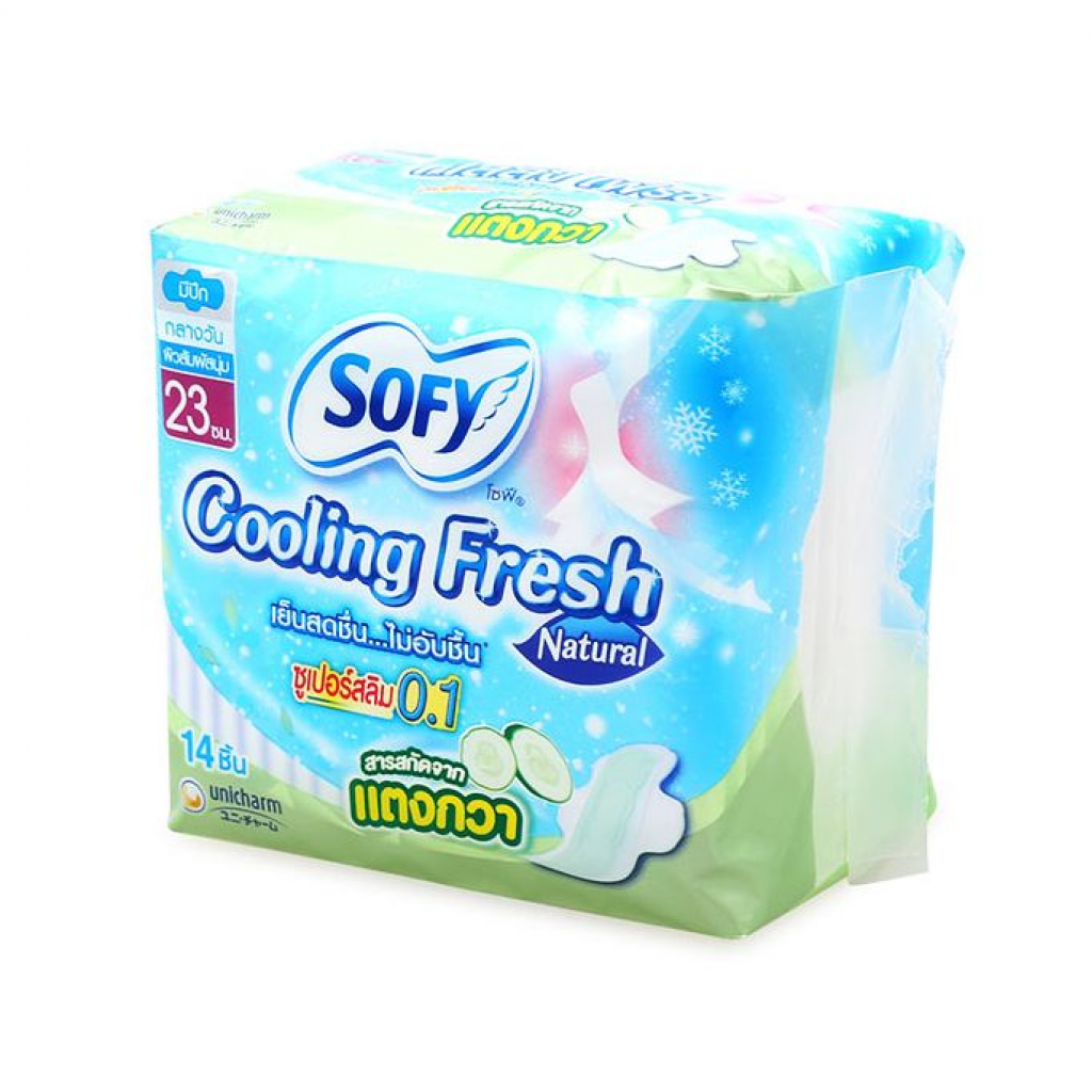 Sofy Cooling Fresh Natural Sanitary Napkins Super Slim 0.1 Wing 23cm.