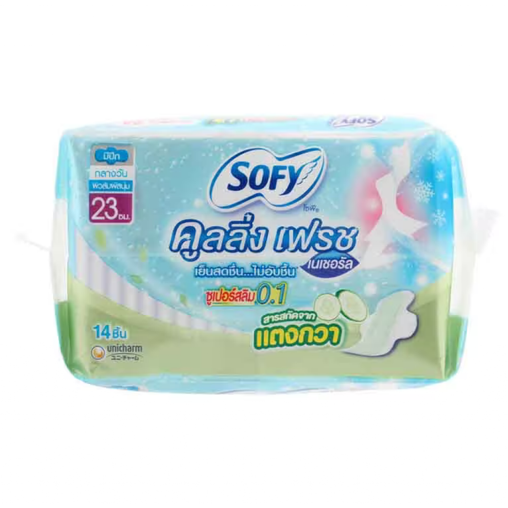 Sofy Cooling Fresh Natural Sanitary Napkins Super Slim 0.1 Wing 23cm.