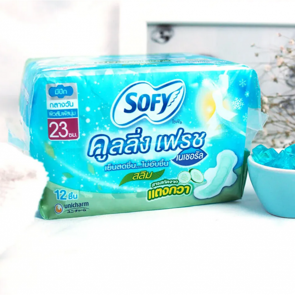 Sofy Cooling Fresh Natural Sanitary Napkins Super Slim 0.1 Wing 23cm.