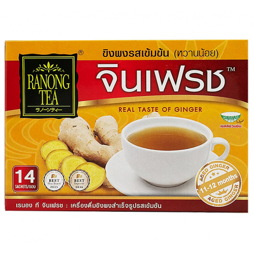 GinFresh Instant Ginger Stong Teste Low Sugar 15g. Pack 14sachets