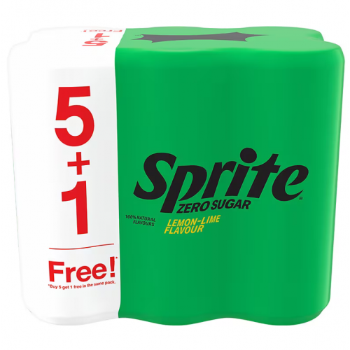 Sprite Sugar Free Carbonated Drink Lemon Lime 325ml. Pack 5 Free 1