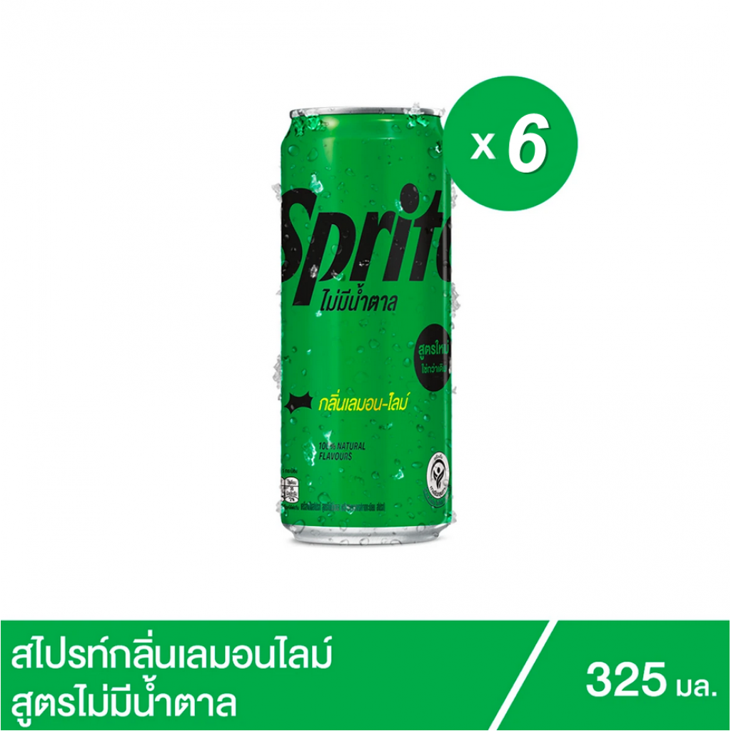 Sprite Sugar Free Carbonated Drink Lemon Lime 325ml. Pack 5 Free 1