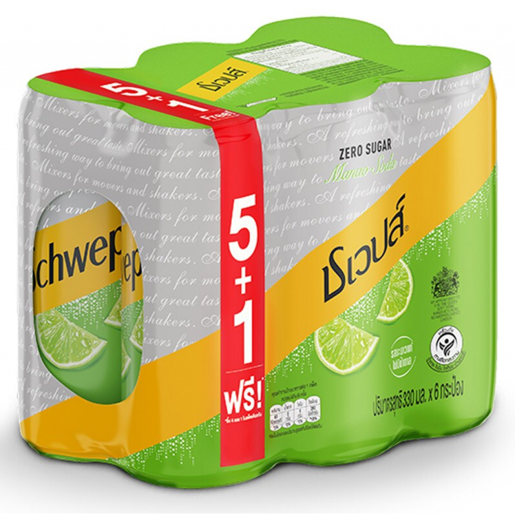 Schweppes Lime Soda Zero Sugar 330ml. Pack 5 Free 1