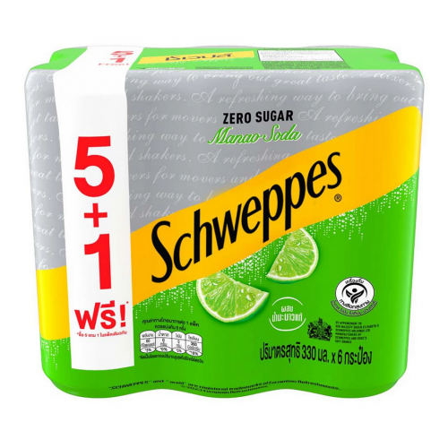 Schweppes Lime Soda Zero Sugar 330ml. Pack 5 Free 1