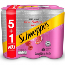 Schweppes Zero Sugar Citrus Raspberry Soda 330ml. Pack 5 Free 1