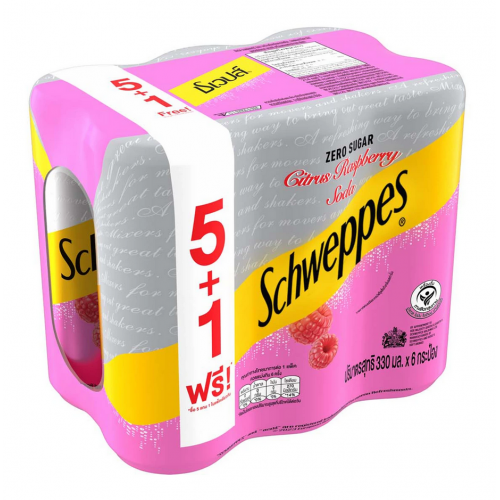 Schweppes Zero Sugar Citrus Raspberry Soda 330ml. Pack 5 Free 1