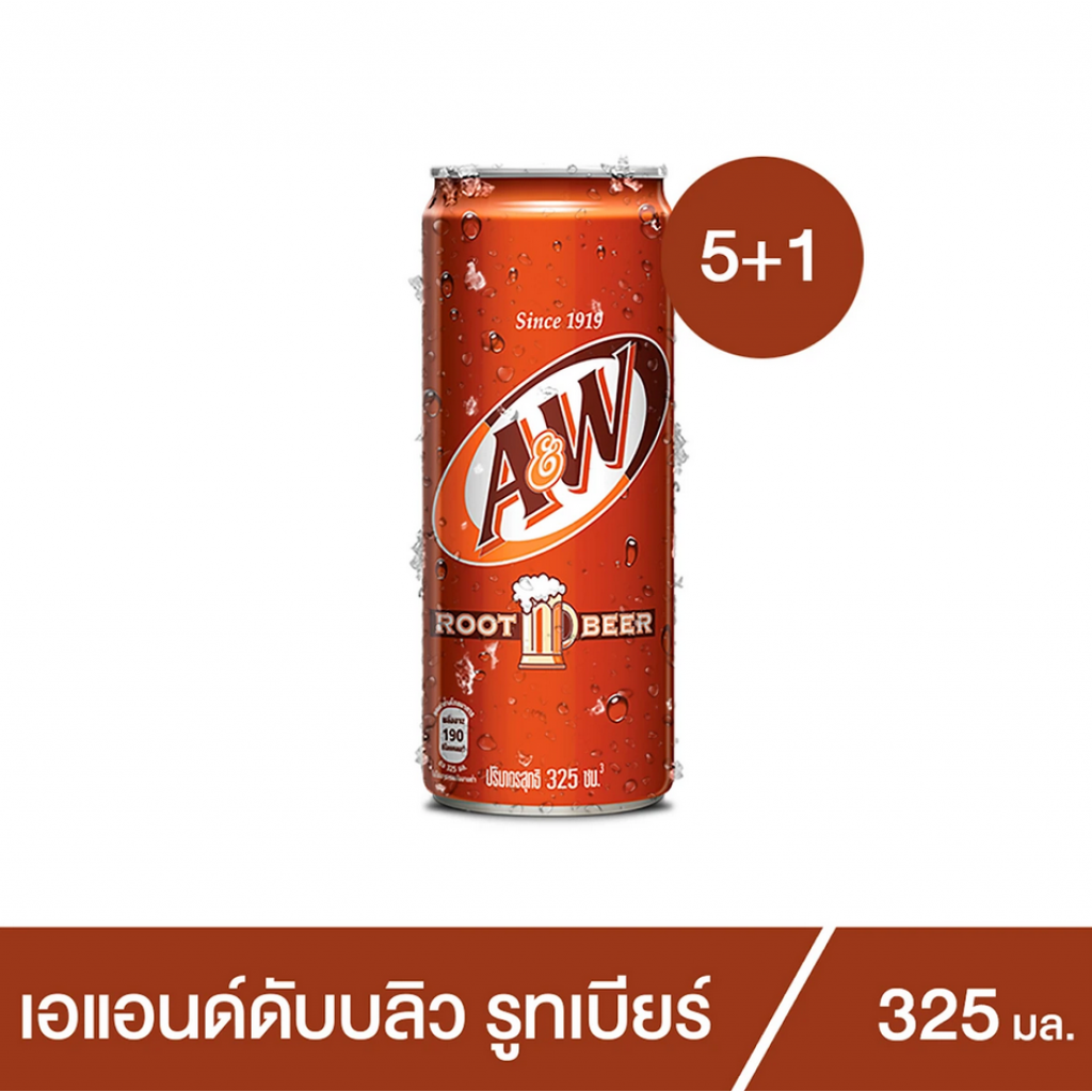 A and W Rootbeer Soft Drink 325ml. Pack 5 Free 1