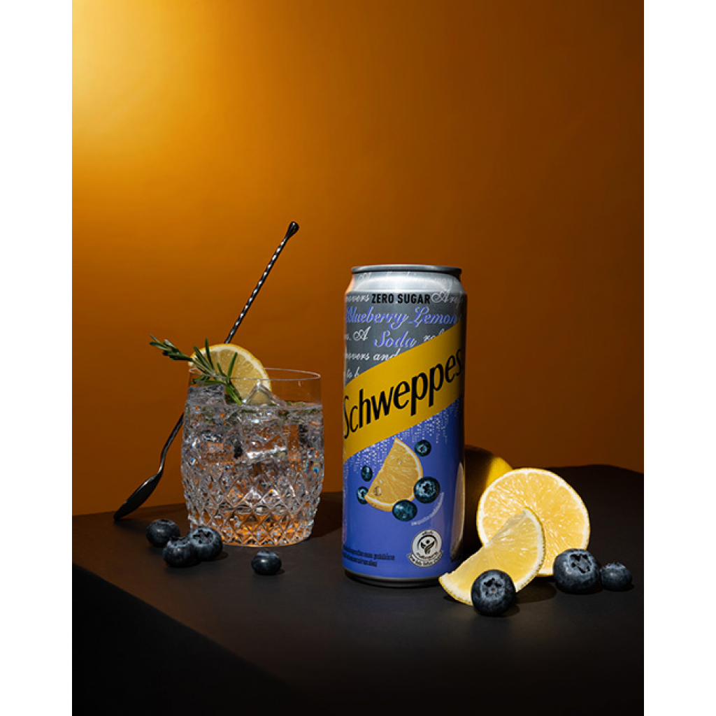 Schweppes Zero Sugar Blueberry Lemon Soda 330ml. Pack 6