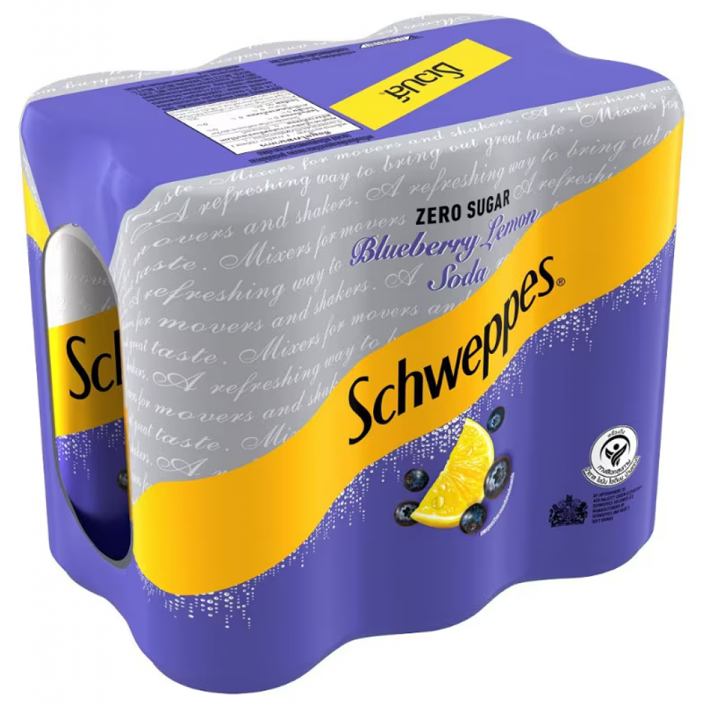 Schweppes Zero Sugar Blueberry Lemon Soda 330ml. Pack 6