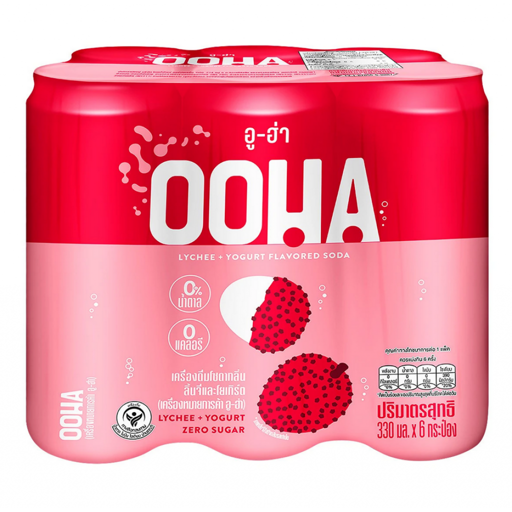 OOHA Lychee and Yogurt Flavored Soda 330ml. Pack 6