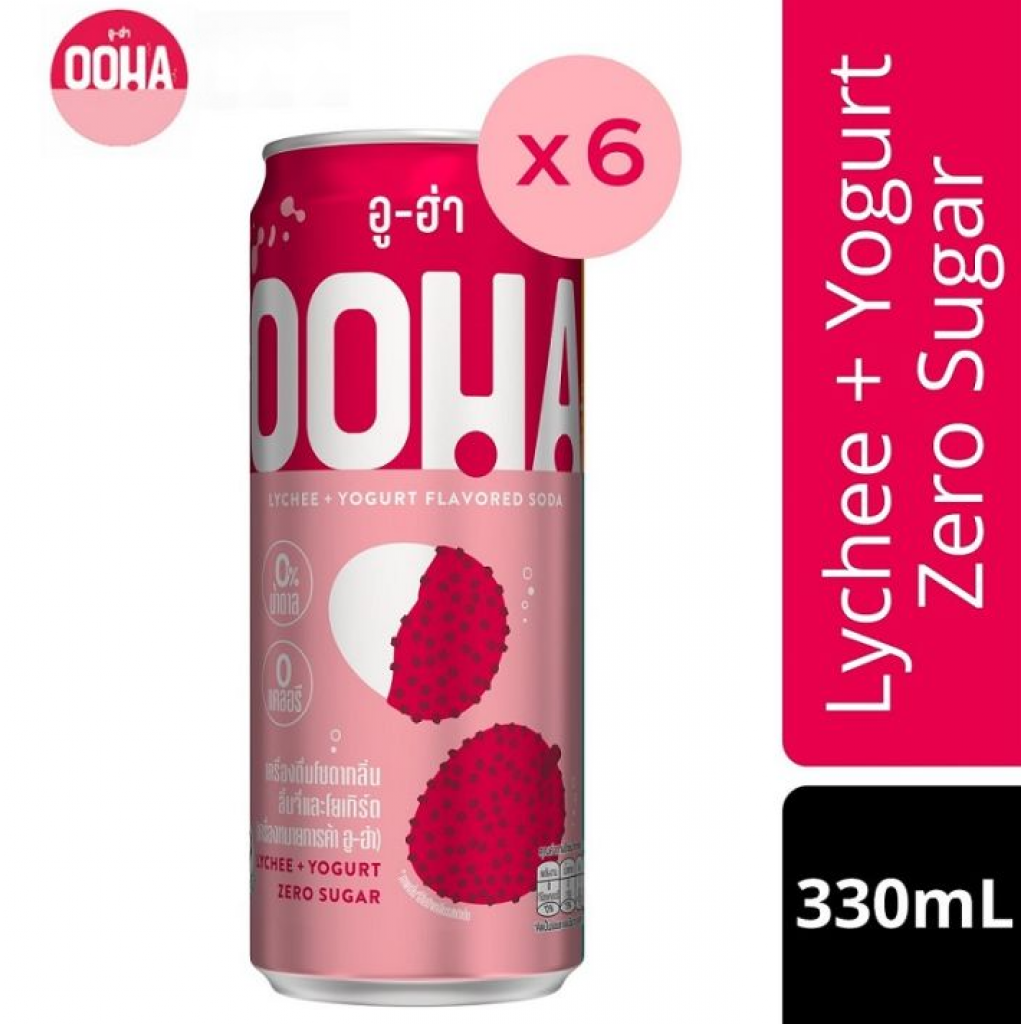 OOHA Lychee and Yogurt Flavored Soda 330ml. Pack 6