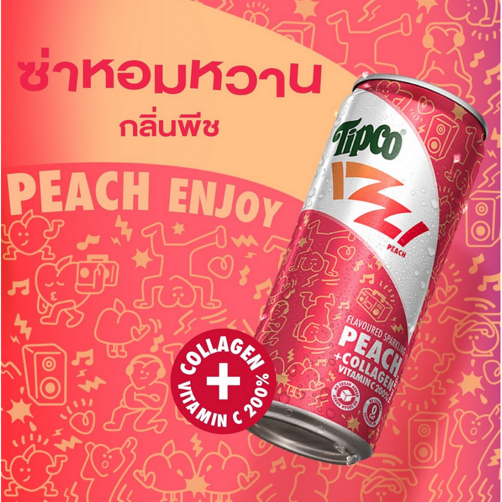 Tipco Izzi Sparkling Collagen Vitamin C Peach 330ml