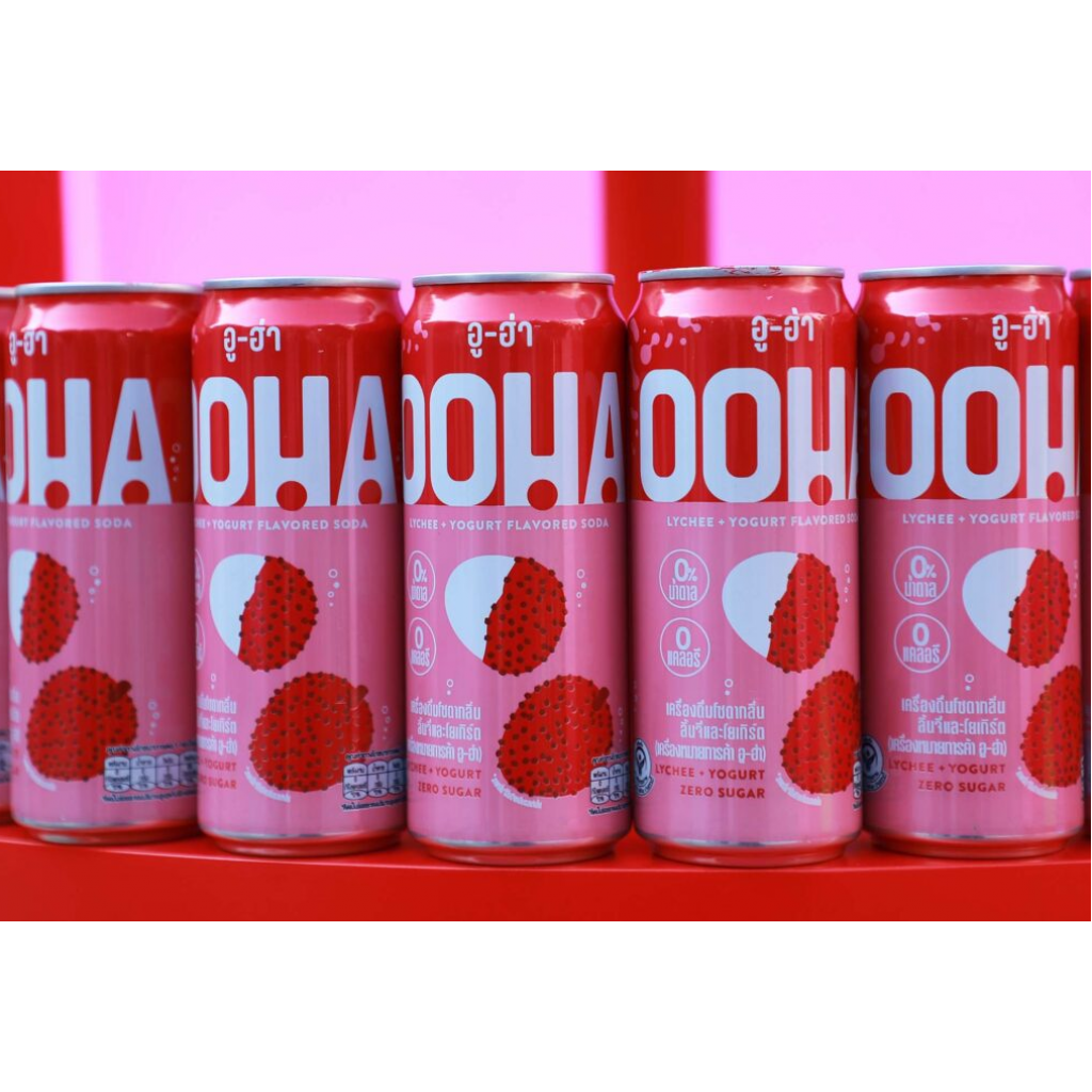 OOHA Lychee and Yogurt Flavoured Soda Zero Sugar 330ml.