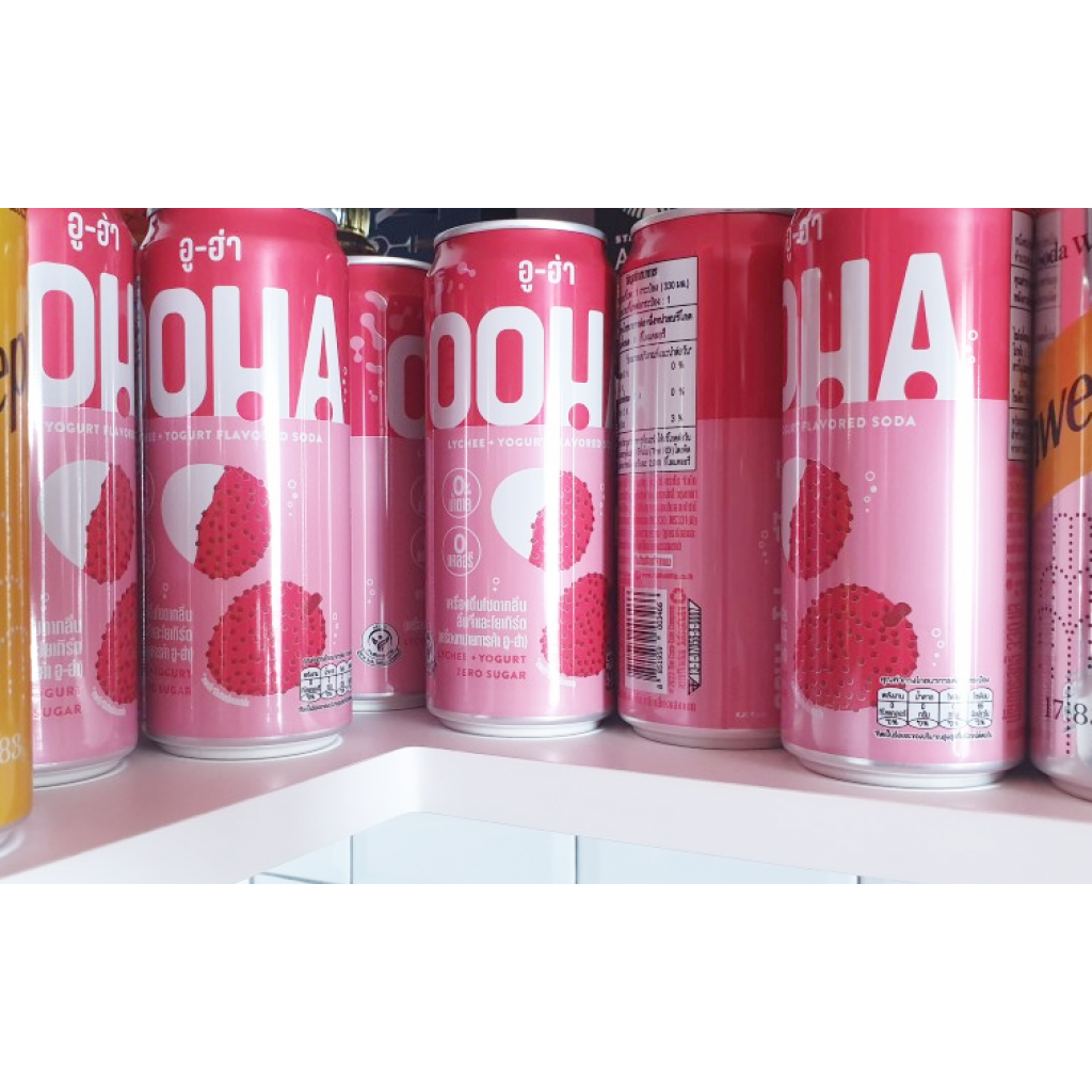 OOHA Lychee and Yogurt Flavoured Soda Zero Sugar 330ml.