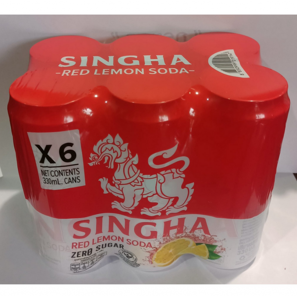 Singha Red Lemon Soda No Sugar 330ml. Pack 5 Free 1