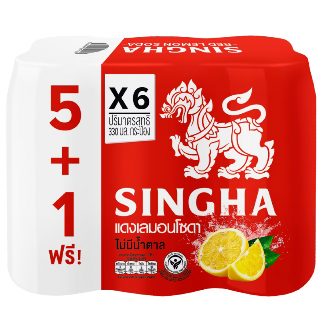 Singha Red Lemon Soda No Sugar 330ml. Pack 5 Free 1