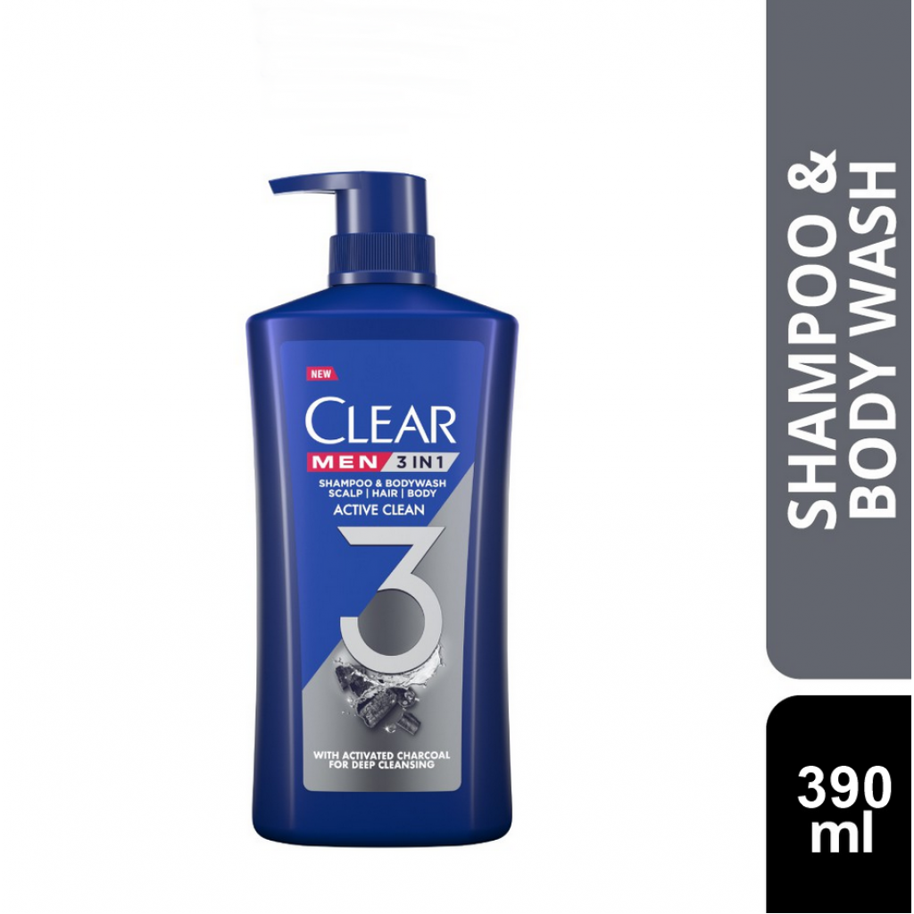 Clear Men 3 In 1 Complete Care Active Clean Shampoo and Bodywash 390ml.