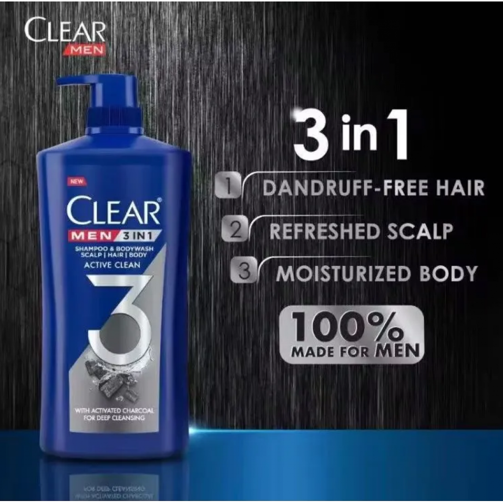 Clear Men 3 In 1 Complete Care Active Clean Shampoo and Bodywash 390ml.