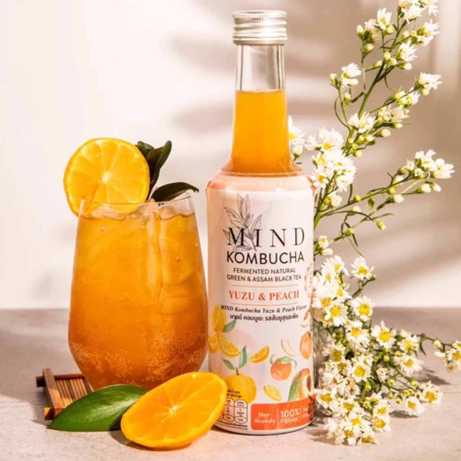 Mind Kombucha Sparkling Yuzu and Peach Flavored 250ml.