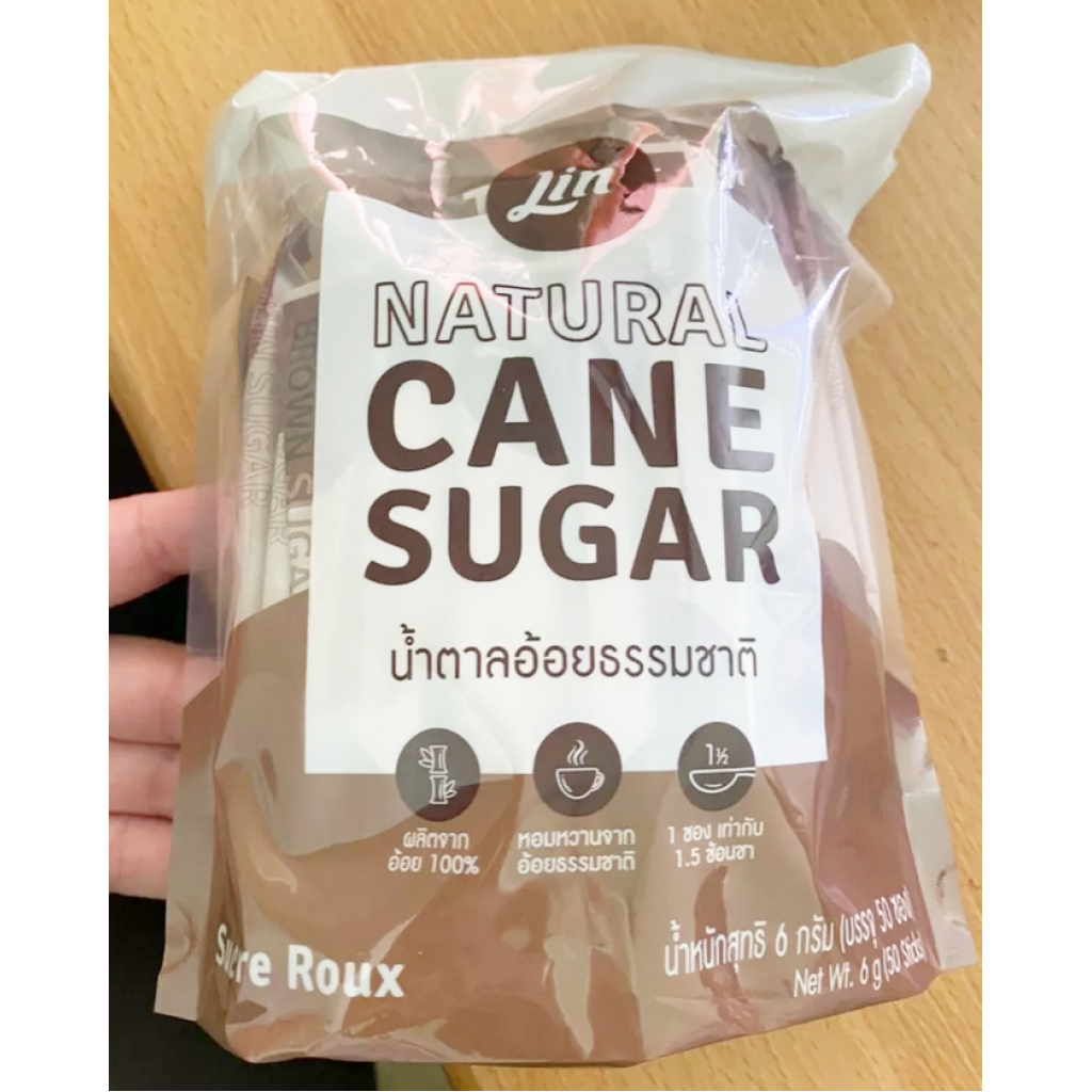 Lin Natural Cane Stick Sugar 6g. Pack 50sachets