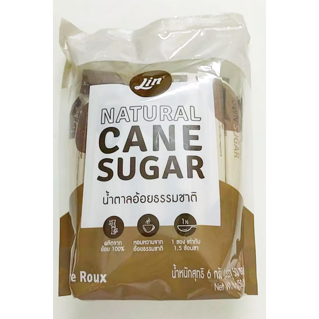 Lin Natural Cane Stick Sugar 6g. Pack 50sachets