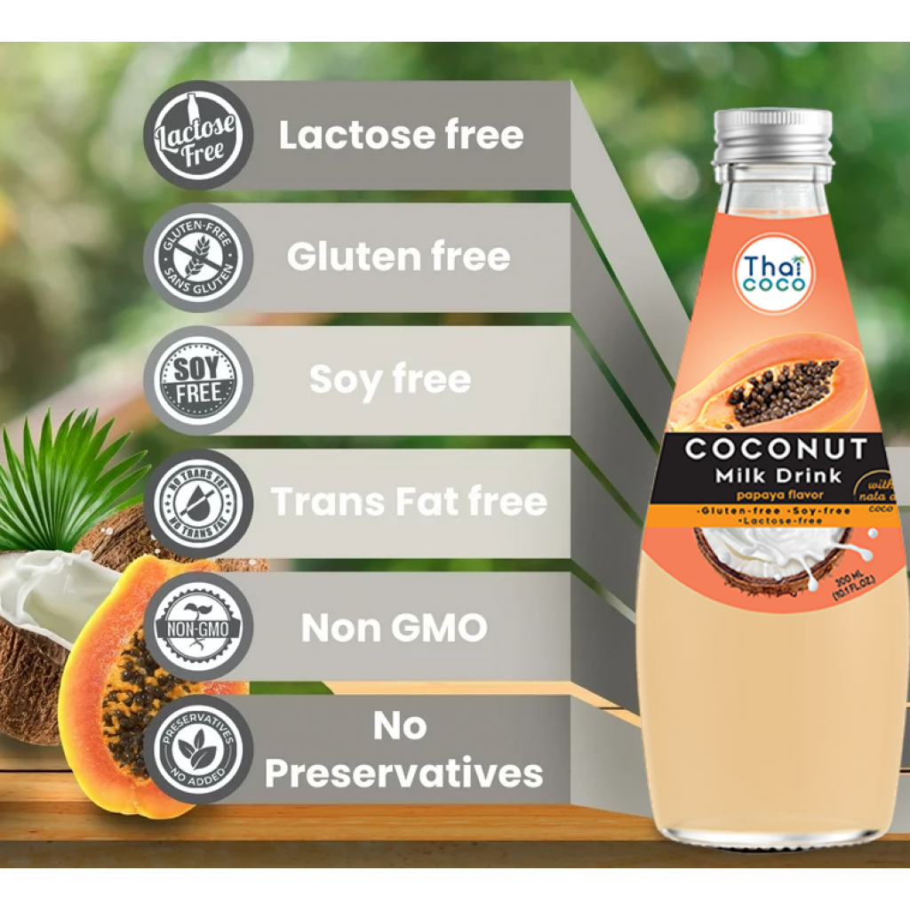 Coconut milk drink Papaya flavor with Nata de coco 300 ml.